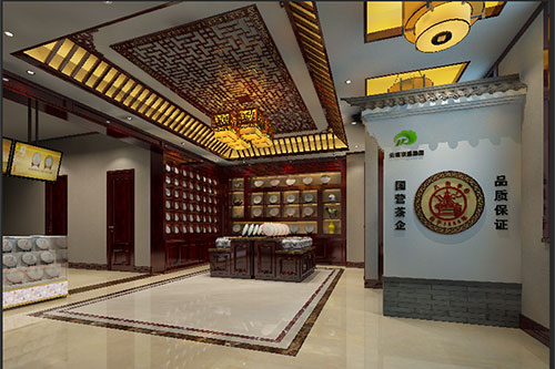 石河镇古朴典雅的中式茶叶店大堂设计效果图